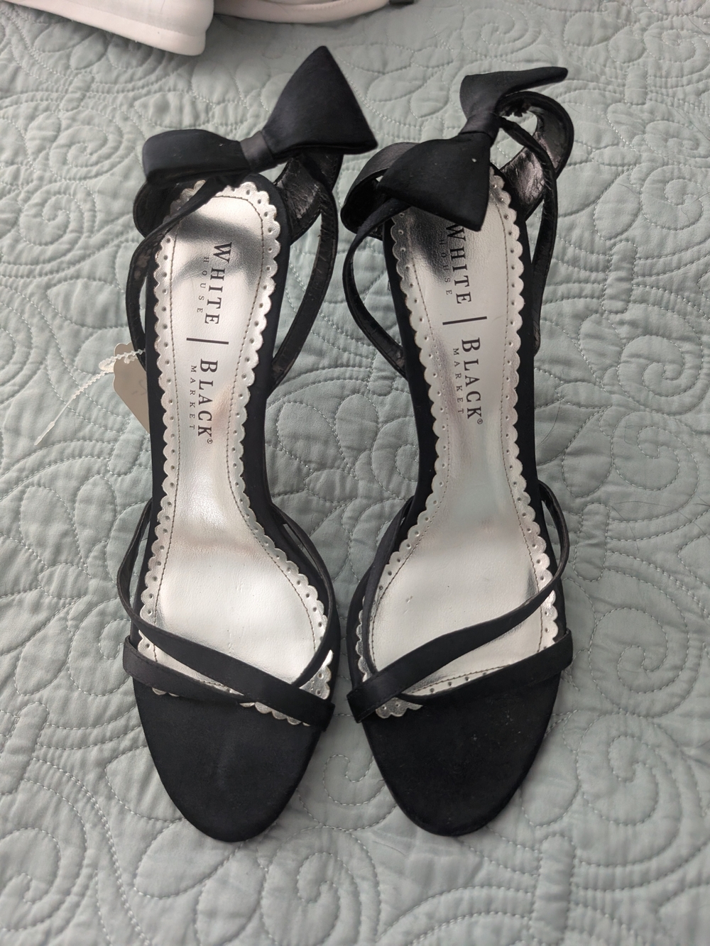 White House Black Market Black Bow Strap Stiletto Heels